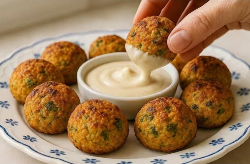 These baked chickpea balls are crispy on the outside, soft on the inside, and packed with protein! This simple recipe uses plant-based ingredients like chickpeas, broccoli, onions, and garlic, and is rich in protein, filling, and super tasty. Perfect for a healthy lunch, dinner, or party snack! If you're looking for an affordable, high-protein, gluten-free recipe, these chickpea balls are definitely worth trying! 📌 Ingredients: • 330g Canned chickpeas • 80g Broccoli • 1 Onion • Ghee (substitute vegetable oil if you are vegan) • 1 Clove of garlic • Fresh parsley • 2 tbsp Chickpea flour • 2 tbsp Ground flax seeds • Salt to taste • Freshly ground pepper • ½ tsp Cumin • ½ tsp Ground paprika 📌 Sauce: • 2 tbsp Tahini • 2 tbsp Sour cream (substitute plant-based sour cream if you are vegan) • 1 tsp Honey(substitute agave syrup if you are vegan) • 1 Clove of garlic • Juice from half a lemon • Pinch of cumin • Pinch of chili flakes • Salt to taste